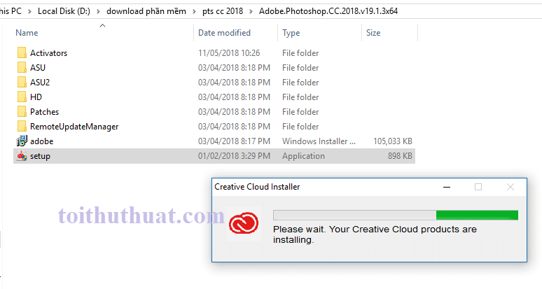 Chạy file setup.exe để phần mềm Photoshop cc 2018 tiến hành quá trình cài đặt