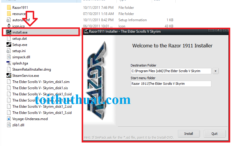 Kích họa t file "Install.exe" để bắt đầu quá trình cài đặt