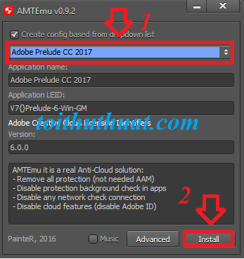 Chọn "Adobe Prelude CC 2017" → Install.