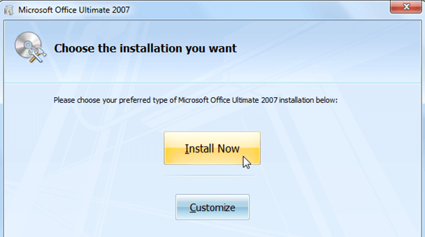 Chọn Install Now và ngồi đợi hệ thống cài đặt office 2007