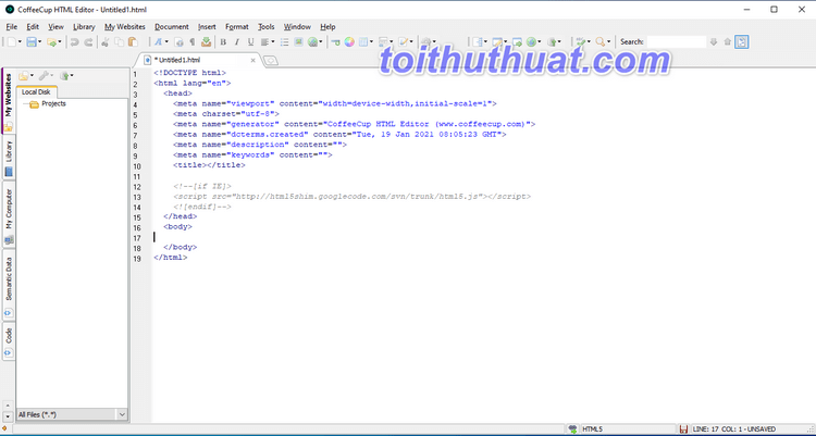 Giao diện lập trình trong CoffeeCup HTML Editor - Chỉnh sửa Website HTML