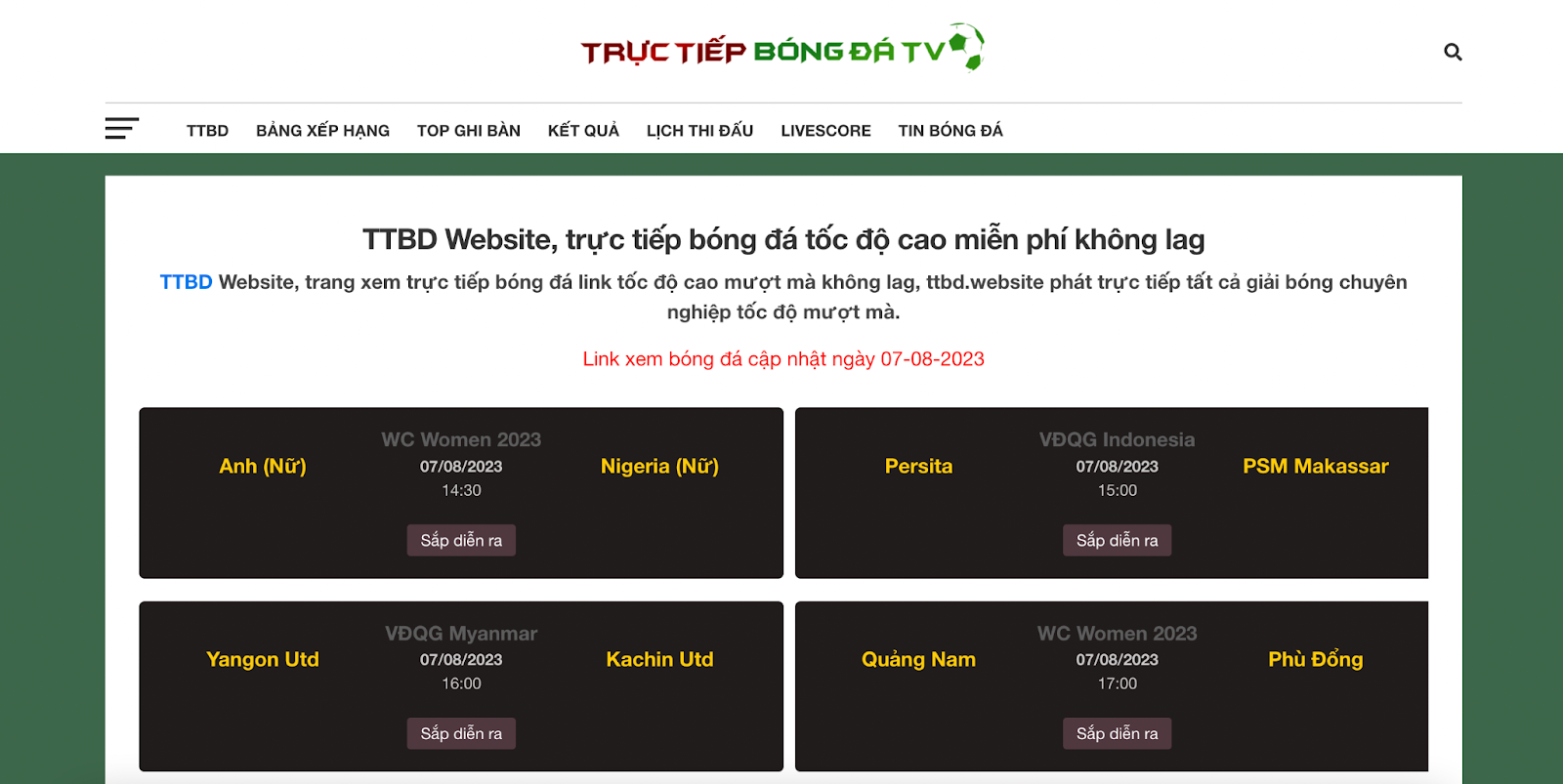 TTBD Website - trang web xem trực tiếp bóng đá đẳng cấp